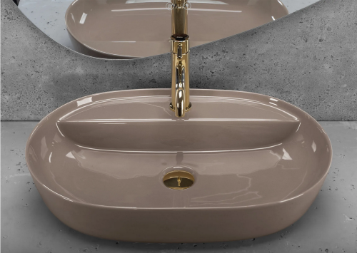 Rea Aura 61 Beige Shiny pultra ültethető mosdó 61x41 cm, barna REA-U6381