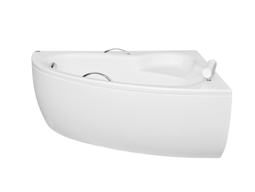 Besco NATALIA PREMIUM 150x100 cm jobbos aszimmetrikus kád fejpárnával és kapaszkodóval, fehér WAN-150-NPS