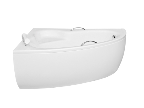 Besco NATALIA PREMIUM 150x100 cm balos aszimmetrikus kád fejpárnával és kapaszkodóval, fehér WAN-150-NLS