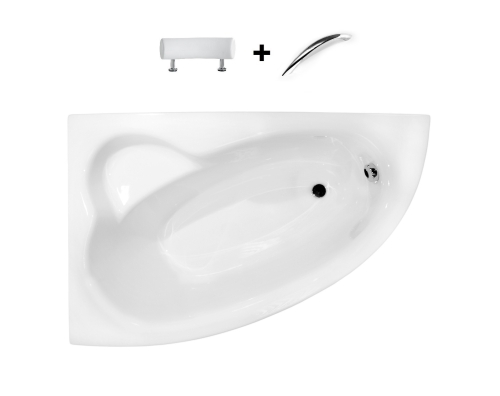 Besco NATALIA PREMIUM 150x100 cm balos aszimmetrikus kád fejpárnával és kapaszkodóval, fehér WAN-150-NLS