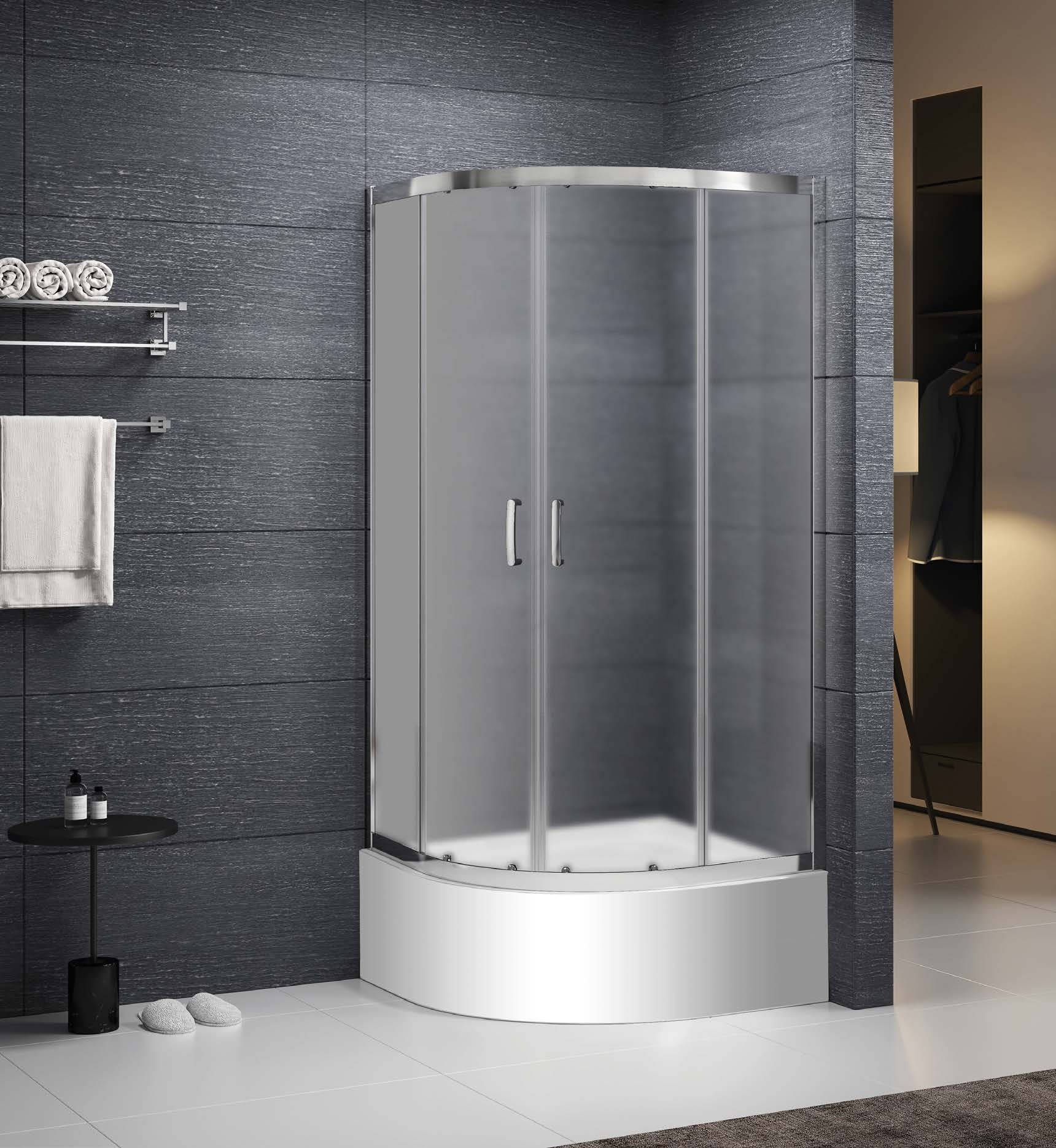 Roltechnik TALDIS 80x80 cm íves zuhanykabin matt üveggel, króm N0802 (AJÁNDÉK!)