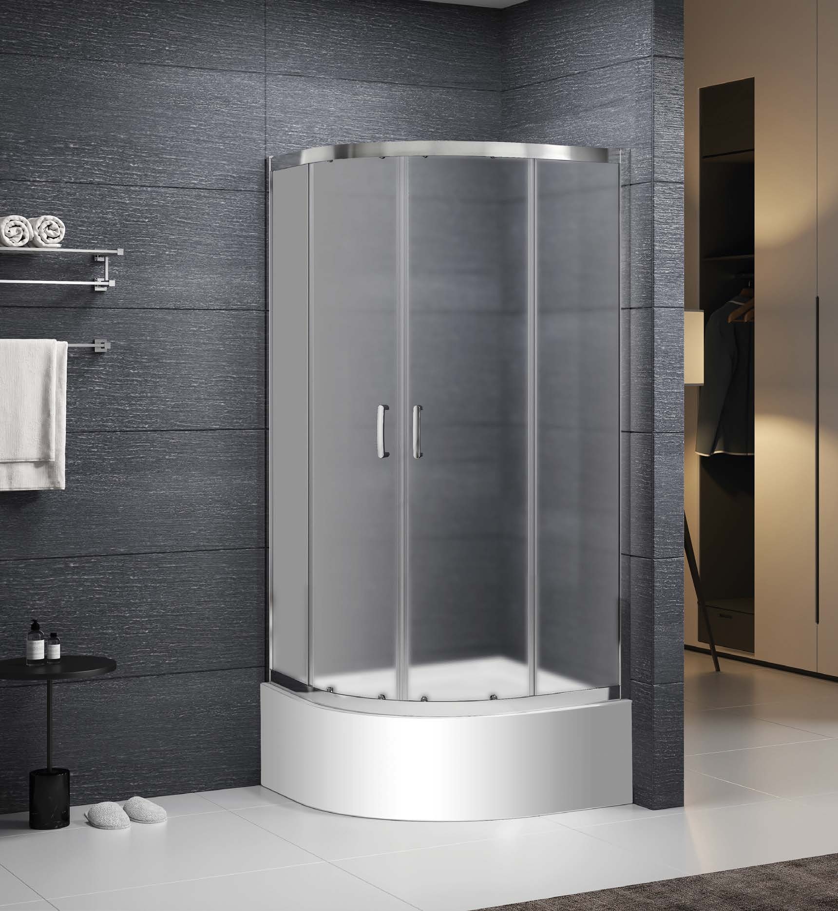 Roltechnik MUNDIS 90x90 cm íves zuhanykabin Tweed üveggel, króm N0805 (AJÁNDÉK!)