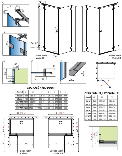 Radaway Essenza Pro S1 120 zuhanykabin oldalfal, matt fekete 10098120-01-01