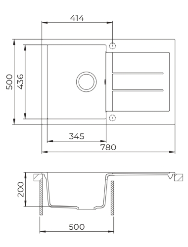 EVIDO Cubo 45S gránit mosogató, 780 x 500 mm, platina 442061