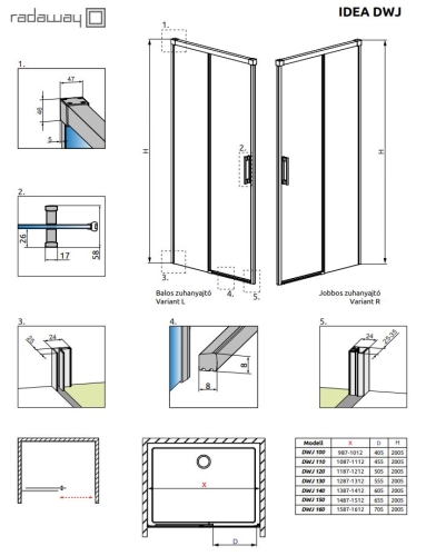 Radaway Idea White DWJ 160 balos zuhanyajtó, fehér 387020-04-01L