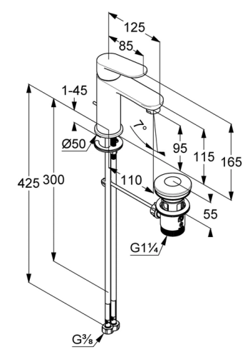 Kludi X1 egykaros mosdócsaptelep 100 automata leeresztővel, króm 322880575