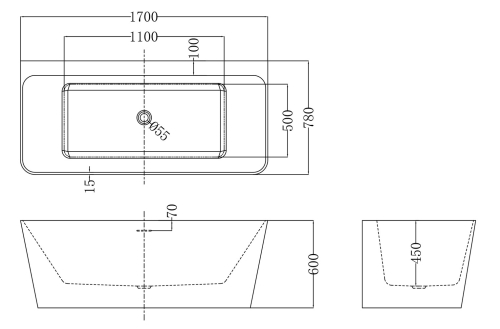 Niwell Gerda matt 170×78 cm szabadonálló kád falhoz, matt fehér NW-KSZ-GER170-MW