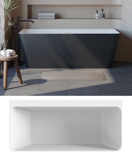 Niwell Gerda matt b&w 170×78 cm szabadonálló kád falhoz, matt fekete/fehér NW-KSZ-GER170-MBW