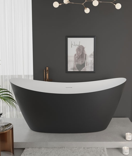 Niwell Lexie matt b&w 168×73 cm szabadonálló kád, matt fekete/fehér NW-KSZ-LEX168-MBW