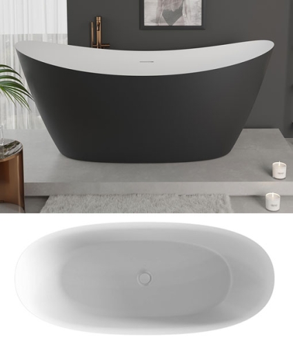 Niwell Lexie matt b&w 168×73 cm szabadonálló kád, matt fekete/fehér NW-KSZ-LEX168-MBW