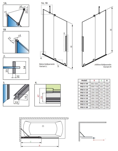Radaway PND II 100 balos kádparaván, króm 10109538-01-01L, 10112494-01-01
