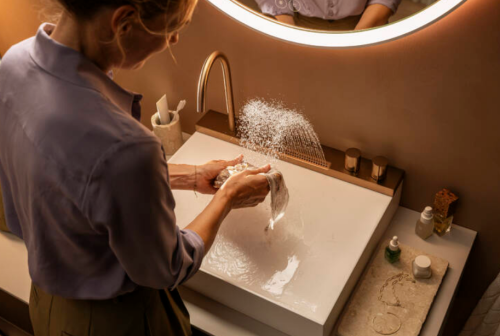 Hansgrohe Avalegra AquaUnit 580/475 mosdórendszer zuhanyvízsugárral, szálcsiszolt bronz 22472140