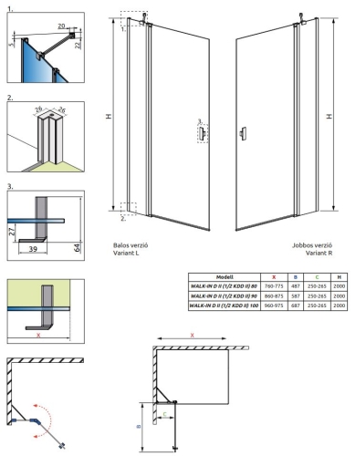 Radaway Nes Black KDD II 80 cm balos Walk-in zuhanyfal, matt fekete 10031080-54-01L