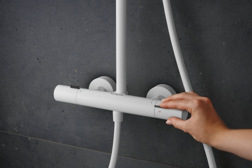 Hansgrohe Pulsify S Puro Showerpipe 260 Ecostat Fine termosztátos zuhanyrendszer, matt fehér 24236700