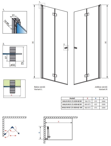 Radaway Nes KDD-B 90 cm balos Walk-in zuhanyfal, króm 10024090-01-01L