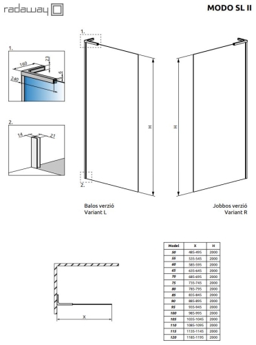 Radaway Modo SL II Black 115 cm jobbos Walk-in zuhanyfal, fekete 10319115-54-01R