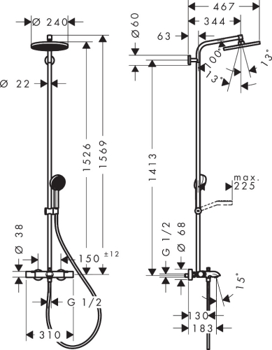 Hansgrohe Activera S Showerpipe EcoSmart 240 Ecostat Fine kádtöltő termosztátos zuhanyrendszer, króm 28871000