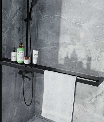 Niwell walk-in polc és törölközőtartó 110 cm, matt fekete NWKIE-WTT110-B