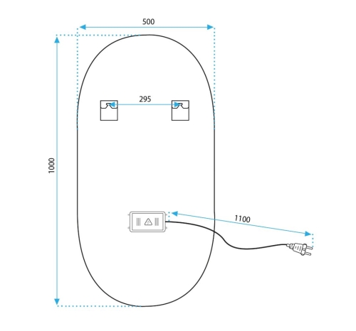 Rea OVL 50x100 cm tükör LED világítással, fekete HOM-02505