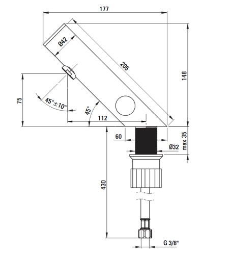 Deante Sense infrás mosdó csaptelep, érintés nélküli, hőmérséklet állítással 230/6V, króm BQR_P29V