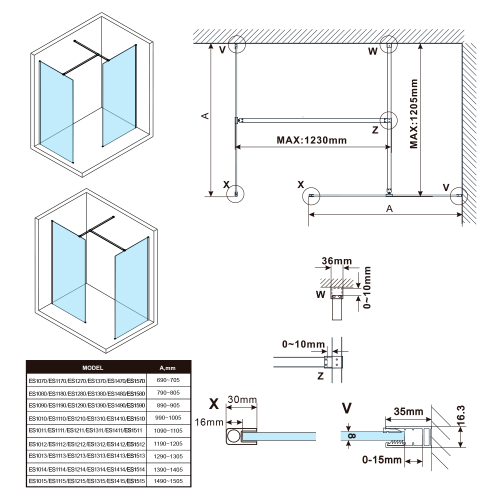 Sapho POLYSAN ESCA 120 cm Walk-in zuhanyfal, matt füst üveg ES1412