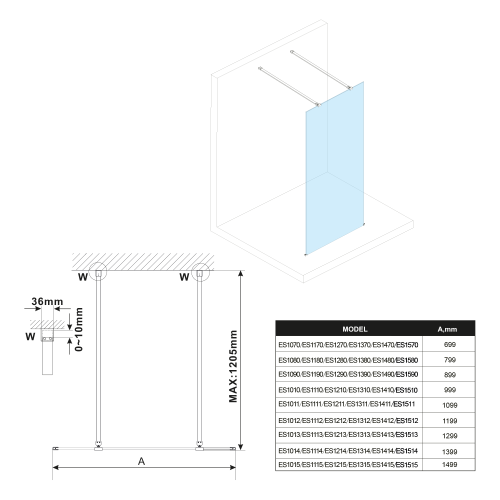 Sapho POLYSAN ESCA 120 cm Walk-in zuhanyfal, matt füst üveg ES1412