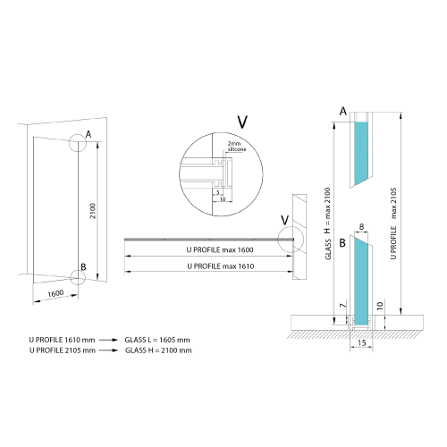 Sapho POLYSAN ARCHITEX 1610x2105 mm padlóhoz/falhoz rögzítő szett, króm AL2116