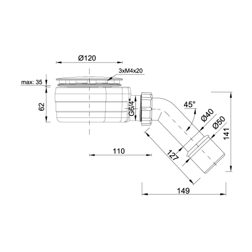 Radaway szifon zuhanytálcához 90, króm ST620, 15204