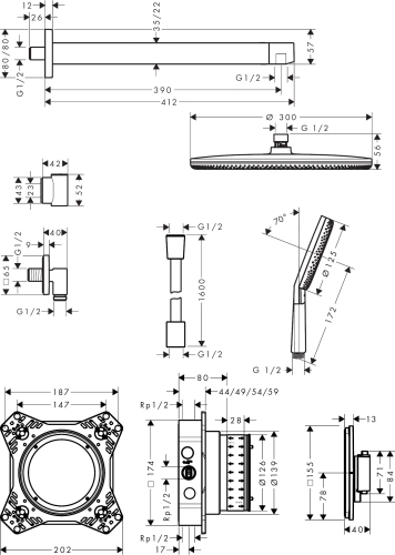 Hansgrohe Raindance Alive S 300 1jet termosztátos zuhanyszett, matt fekete 24630670