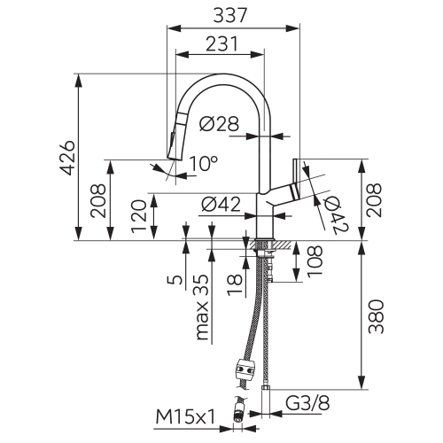 Ferro Cumulus konyhai csaptelep kihúzható zuhanyfejjel, króm BCU8