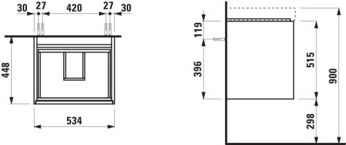 Laufen Meda alsószekrény 550 mm, 2 fiókkal, H810112 mosdóhoz, vad tölgy H4215620112671