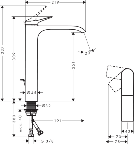 Hansgrohe Vivenis 250 CoolStart egykaros mosdócsaptelep automata lefolyógarnitúrával, matt fekete 75044670