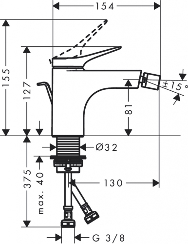 Hansgrohe Vivenis egykaros bidécsaptelep automata lefolyógarnitúrával, szálcsiszolt fekete króm 75200340