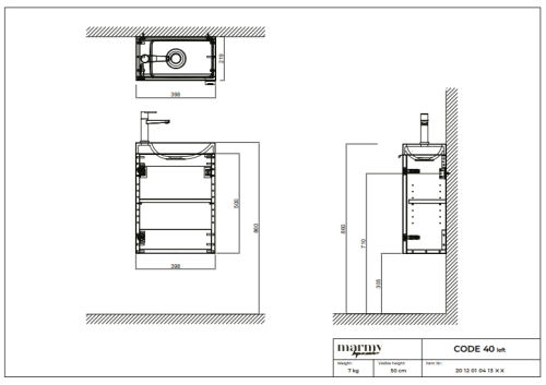Marmy CODE 40x22x50 BALOS függ. alsószekrény, 1 ajtó, laminált (mosdó nélkül) Honey Oak 20 12 01 04 13 85