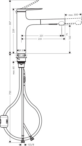 Hansgrohe Zesis M33 160 egykaros konyhai csaptelep 2 jet kihúzható kifolyóval, króm 74801000