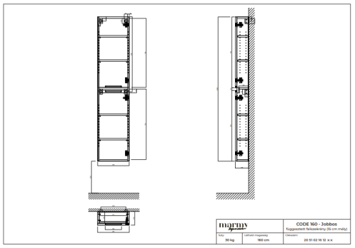 Marmy CODE 35x15x160 JOBBOS függesztett faliszekrény, 2 ajtó, laminált Brown Oak 20 51 02 16 12 86