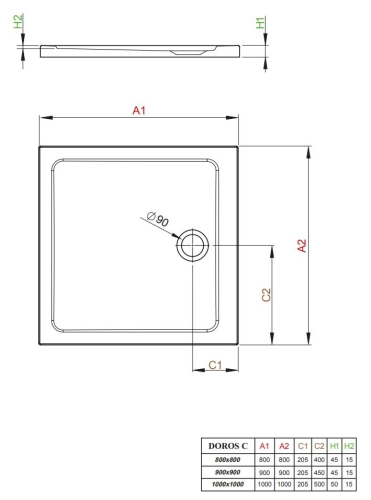 Radaway Doros Stone C 90x90 cm szögletes zuhanytálca, fekete SDRC9090-01-54S
