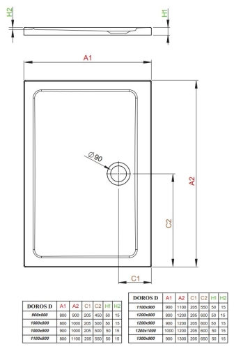 Radaway Doros Stone D 90x80 cm szögletes zuhanytálca, antracit SDRD9080-01-64S