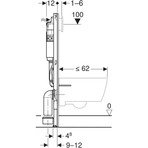Geberit DuofixBasic fali WC-szerelőelem, 112 cm, Delta 12 cm-es falsík alatti öblítőtartállyal 458.103.00.2 (111.153.00.1 utódja)