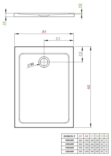 Radaway Doros Stone F 120x80 cm szögletes zuhanytálca, antracit SDRF1280-01-64S