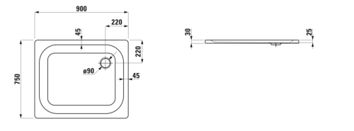 Laufen Platina zuhanytálca, négyszögletes, zománcozott lemez (3.5mm), extra vékony (25mm), fehér H2150040000401