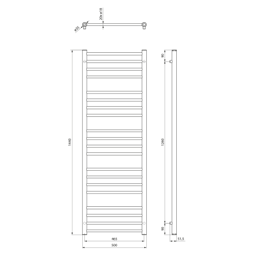 Sapho DINA 500x1440 mm fürdőszobai radiátor, fehér IR369W