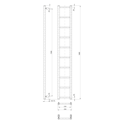 Sapho DINA 250x1680 mm fürdőszobai radiátor, matt fekete IR377TB