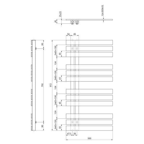 Sapho SILVANA 500x972 mm fürdőszobai radiátor, fehér IR164W