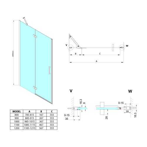 Sapho TRINITY BLACK 100 cm jobbos zuhanyajtó transzparent üveggel, matt fekete GT1210CR-B