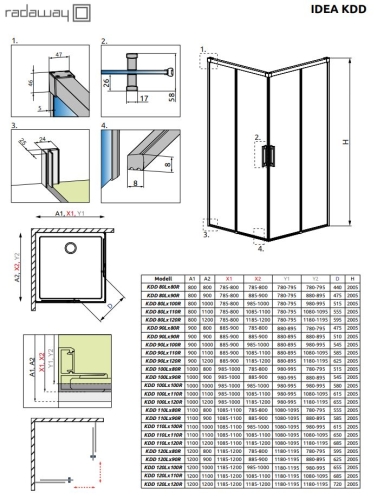 Radaway Idea Brushed Copper KDD 90x90 cm szögletes zuhanykabin, szálcsiszolt réz 387060-93-01L, 387060-93-01R