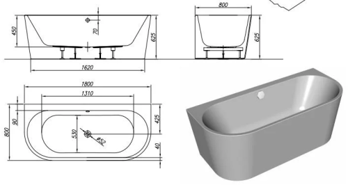 Kolpa-San Dream SP falhoz állítható fürdőkád 180x80 cm 570390