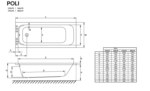 Niwell Poli 150x70 cm egyenes kád WANW.POL.150.070.WH
