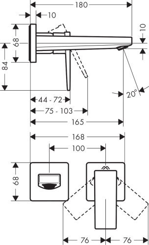 Hansgrohe Metropol egykaros mosdócsaptelep falsík alatti szereléshez, 16,5 cm-es kifolyóval, loop foganytúval, fali szereléshez 32525000