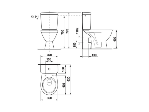 Jika Lyra Plus kombi álló wc öblítőtartállyal, vízszintes lefolyóhoz, alsó vízbevezetéssel H8263860002423